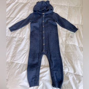 NWT - Cat and Jack Onesie - button up, long sleeve navy blue onesie size: 12 mo